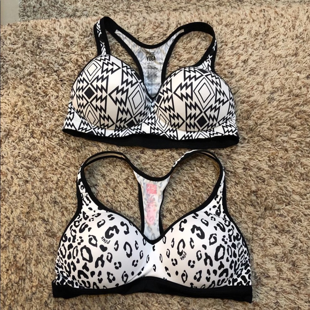 VS Pink Yoga Patterned Sports Bras with Cups